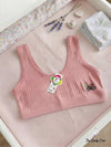 Ribbed texture featuring a cute bicycle graphic on the side and a striped elastic underband
Features: Breathable stretch fabric, comfortable wide straps (tank style), and a gentle, secure fit ideal for daily wear.( Pack Of 2 )