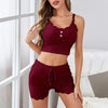 Contrast lace button Front crop cami top& Shorts Pj Set