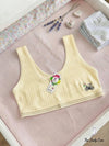 Ribbed texture featuring a cute bicycle graphic on the side and a striped elastic underband
Features: Breathable stretch fabric, comfortable wide straps (tank style), and a gentle, secure fit ideal for daily wear.( Pack Of 2 )