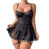 Beautiful Blue Embroidery Garter Lingerie Set