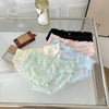 Full Floral See-through Nylon Lace Wavy Ruffle Trim Mini Bow Decor Women Underwear