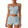 Summer Printed Breathable Soft Polyester Home Wear Set Halter Shorts Sexy Fashionable V Neck Women's
Pajamas Lingerie