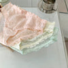 Full Floral See-through Nylon Lace Wavy Ruffle Trim Mini Bow Decor Women Underwear