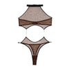 Neck-Hanging Leopard Print See-Through Seductive Metal Chain One-Piece Bodysuit Set Lace Sheer Sexy Lingerie