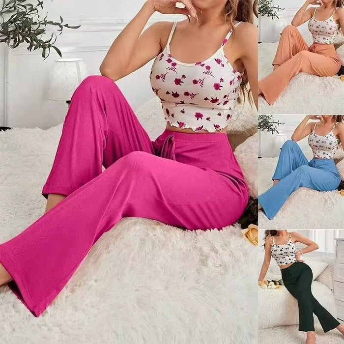 Women's Comfortable Summer Pajamas Set Casual Short with Solid Knitting Fabric Home Clothes