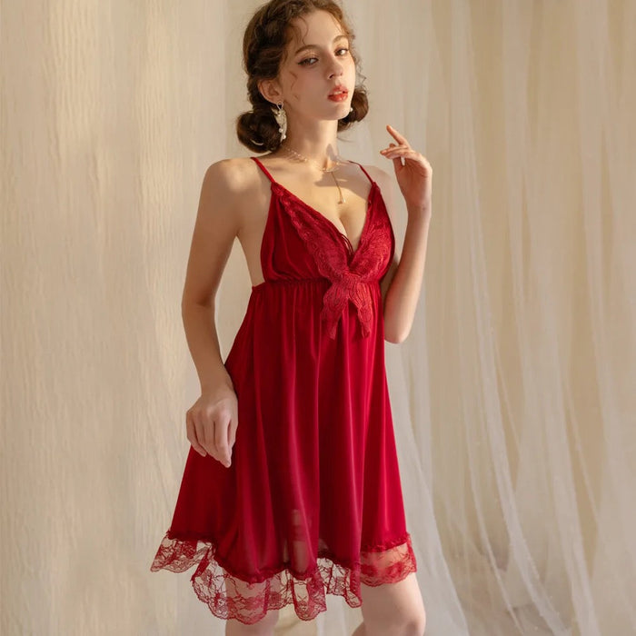 V Neck Floral Lace Front Butterfly Lingerie